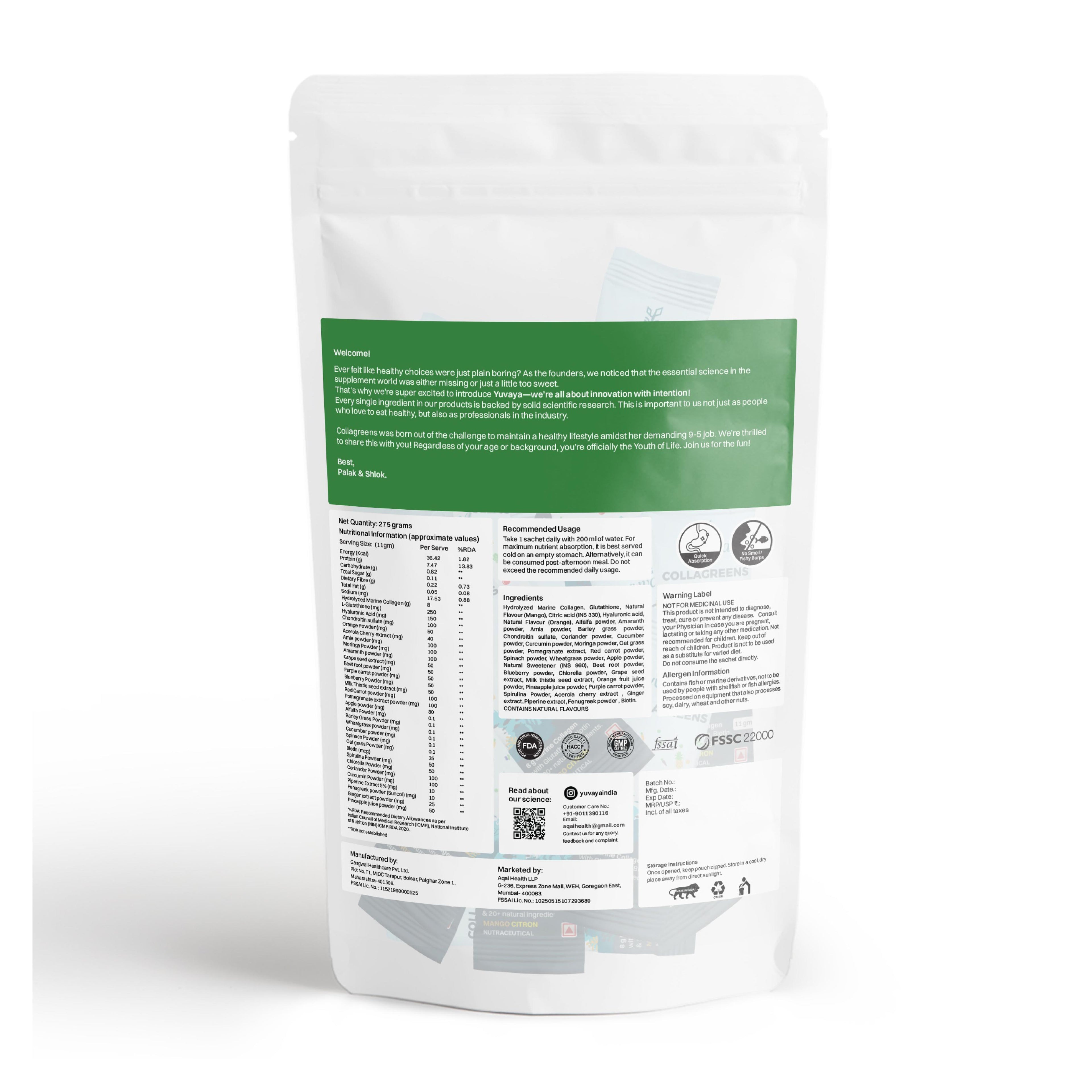Yuvaya Collagreens 30 day pack- 275 grams